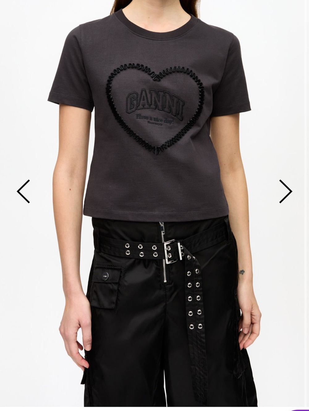 Ganni Black Cropped Heart Logo Tee